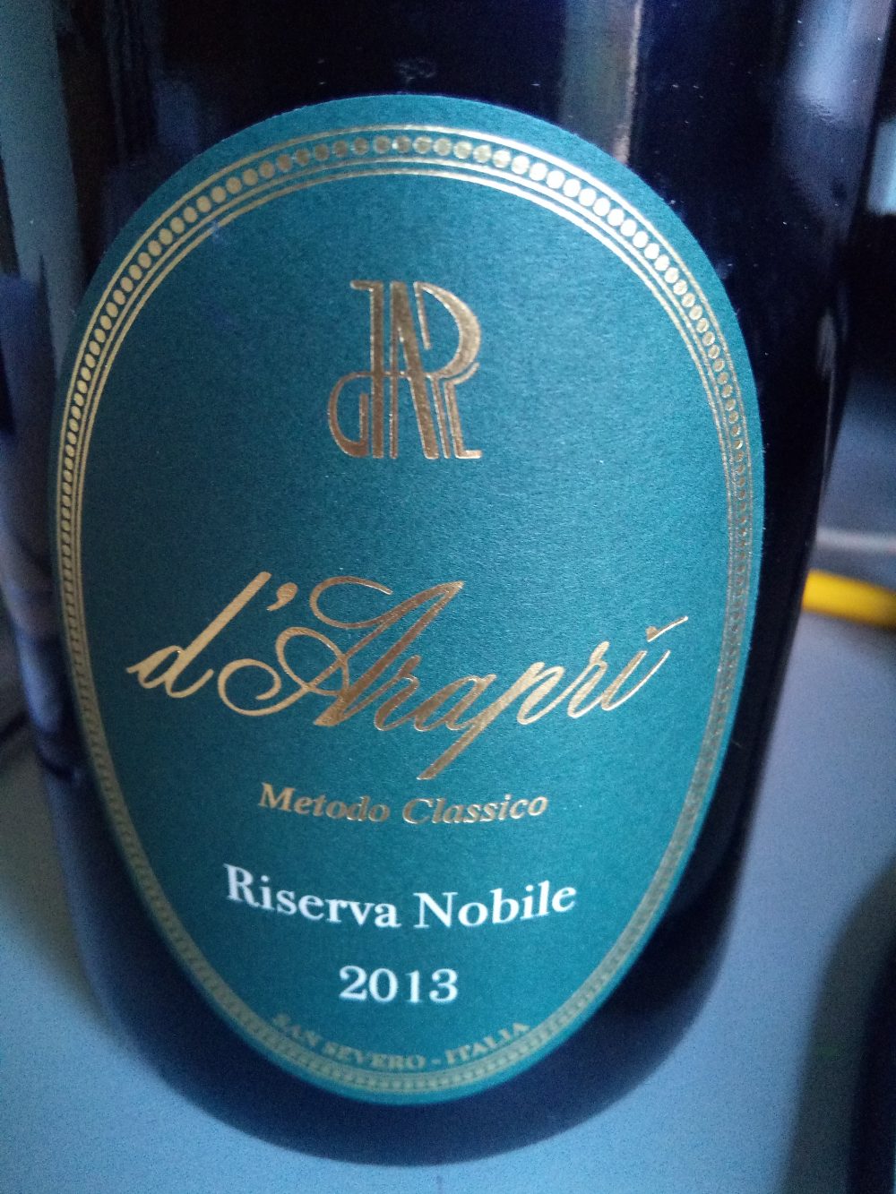 Spumante Classico Brut Metodo Classico Riserva Nobile 2013 D'Arapri'