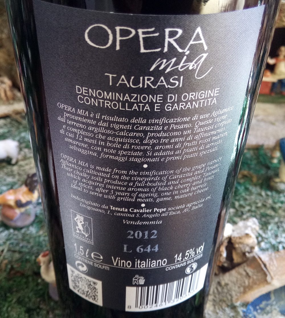 Controetichetta Taurasi Opera Mia Docg 2012 Magnum Tenuta Cavalier Pepe