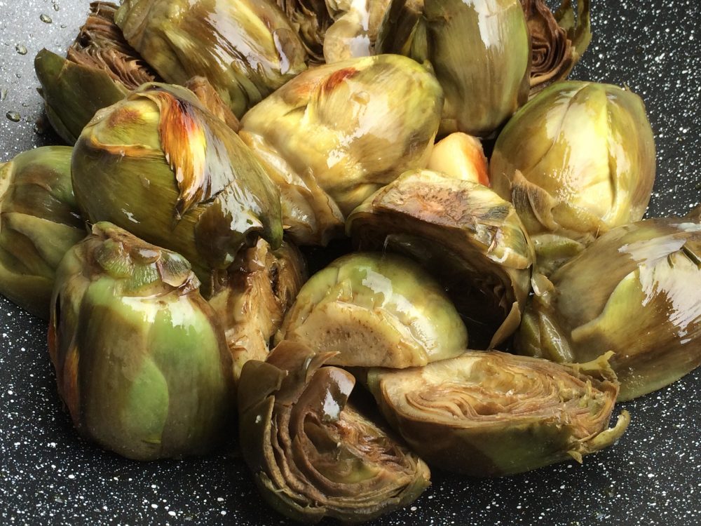 I carciofi a metà cottura