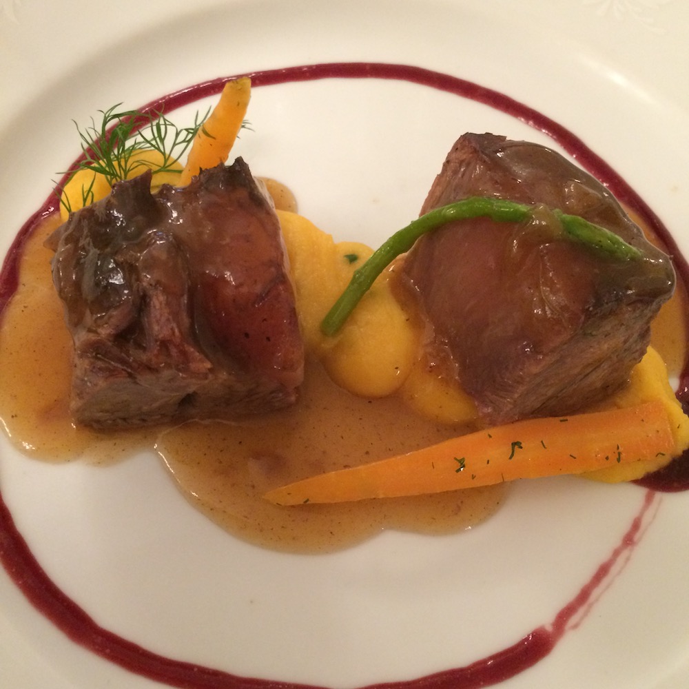 Supertuscan Balducci bocconi di cappello del prete con riduzione di Bolgheri e puree' di zucca