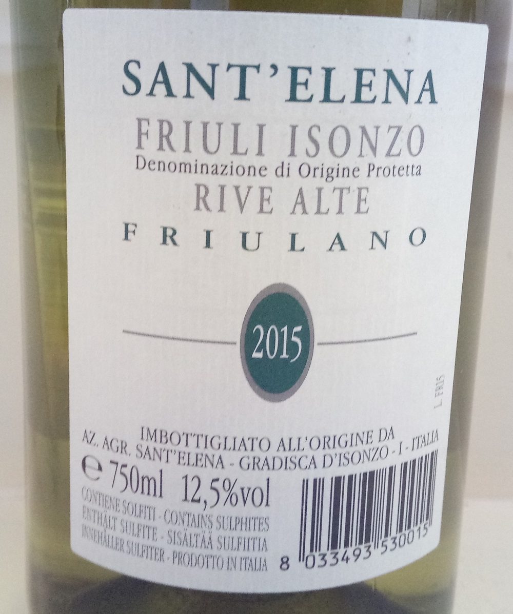 Controetichetta Friulano Isonzo Doc 2015 Terre Alte Sant'Elena