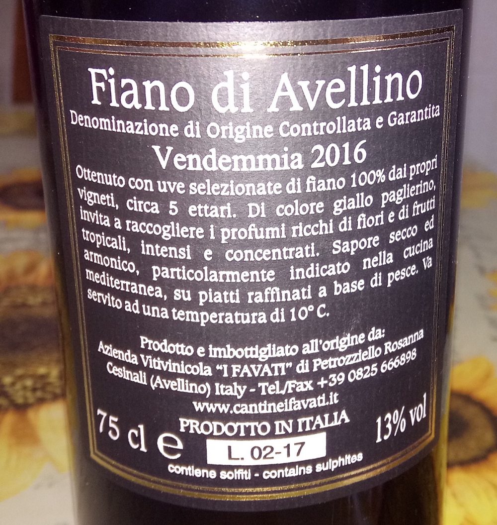 Controetichetta Pietramara Fiano di Avellino Docg 2016 I Favati