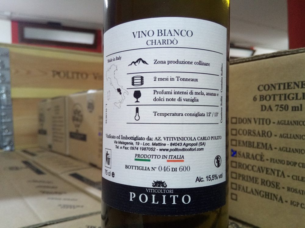 Controetichetta Vino Bianco Chardo' Polito