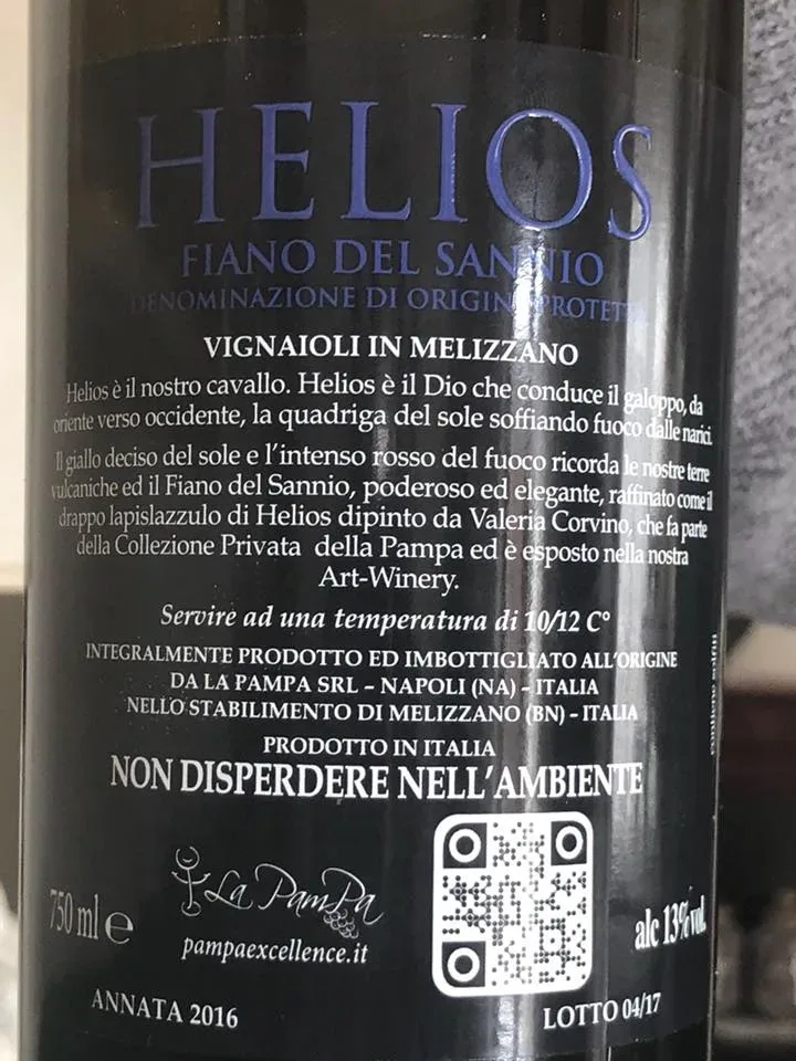 Helios 2016 Fiano Sannio dop La Pampa