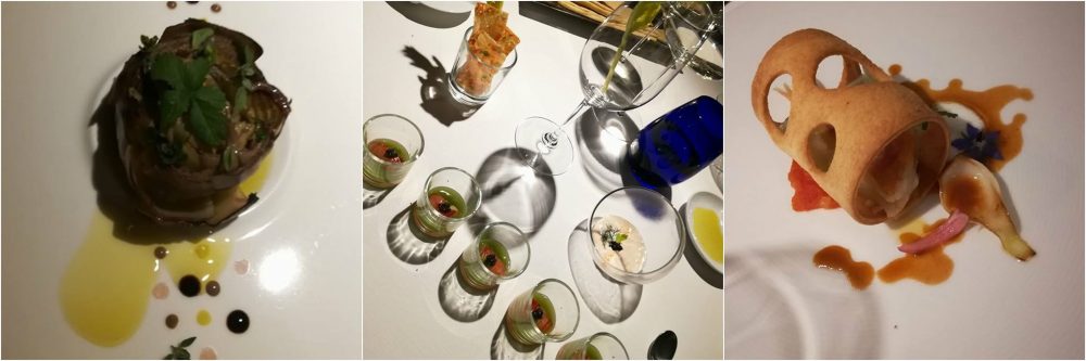 Faro di Capo D’orso - Gli antipasti - da sin verso dx - il carciofo, il gambero, la triglia