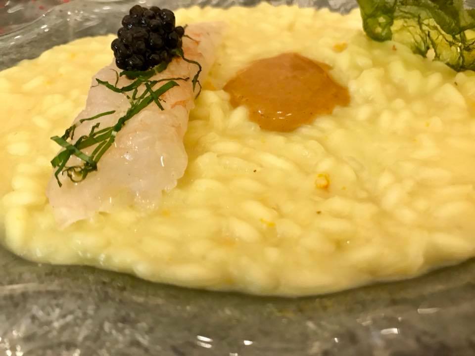 Don Alfonso. Il risotto con scampo crudo, caviale e ricci di mare