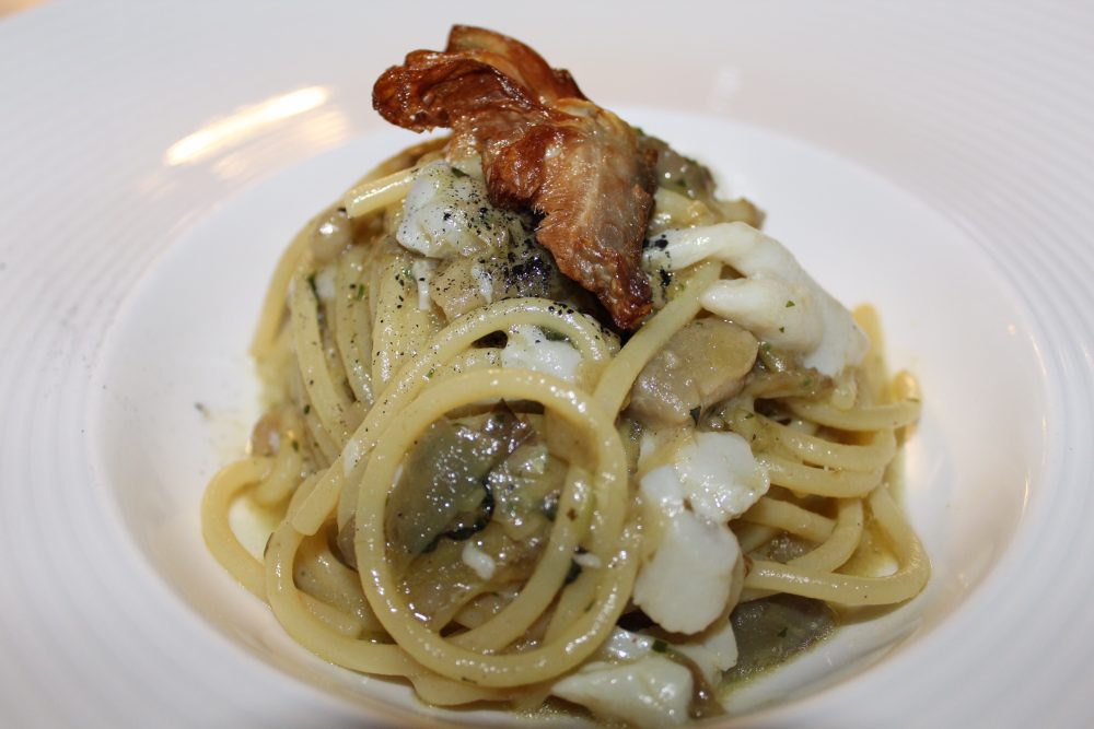 Giuda ballerino - Spaghettoni con carciofo e trippetta di baccala'