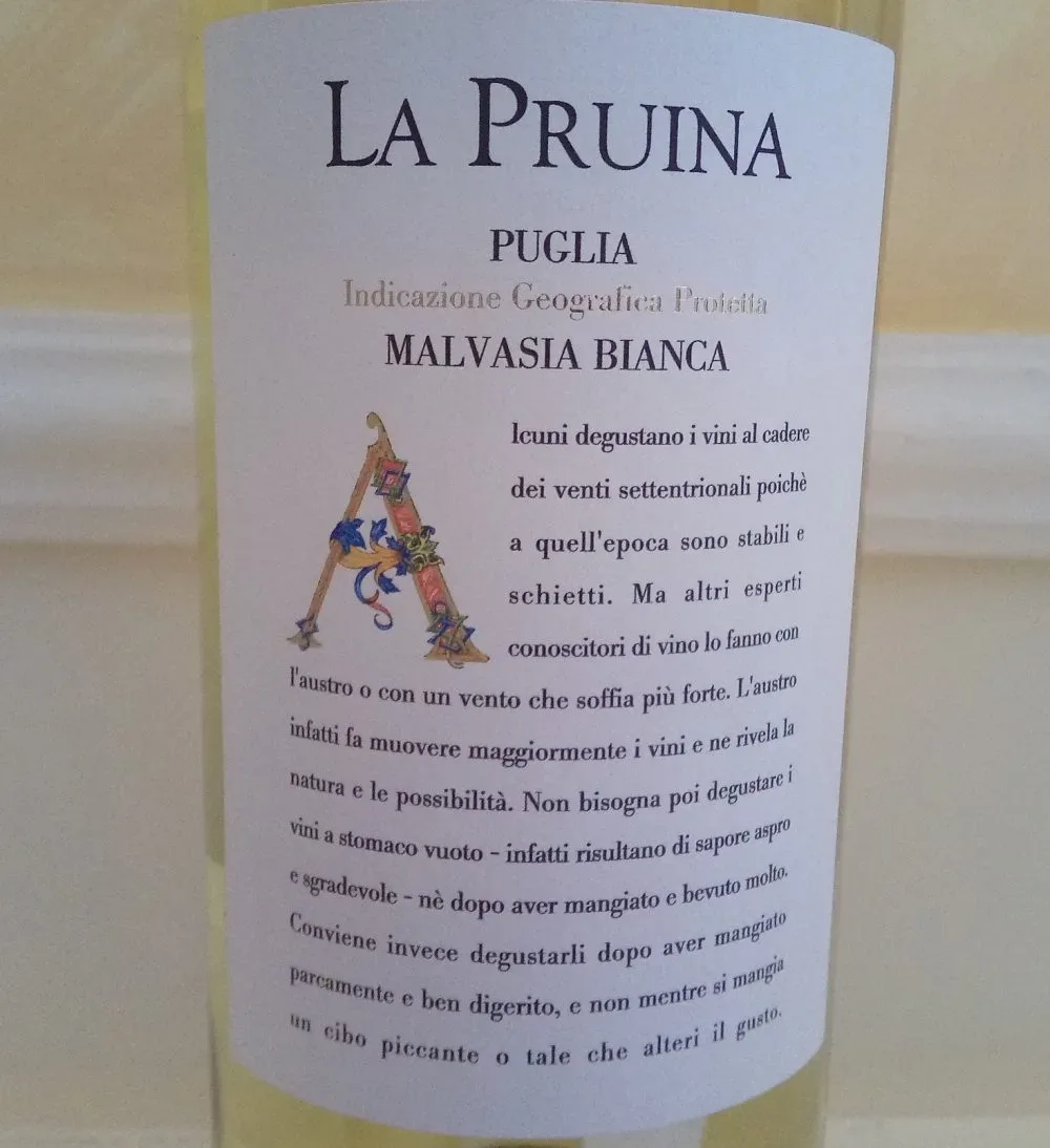 Malvasia Bianca Puglia Igp 2016 La Pruina