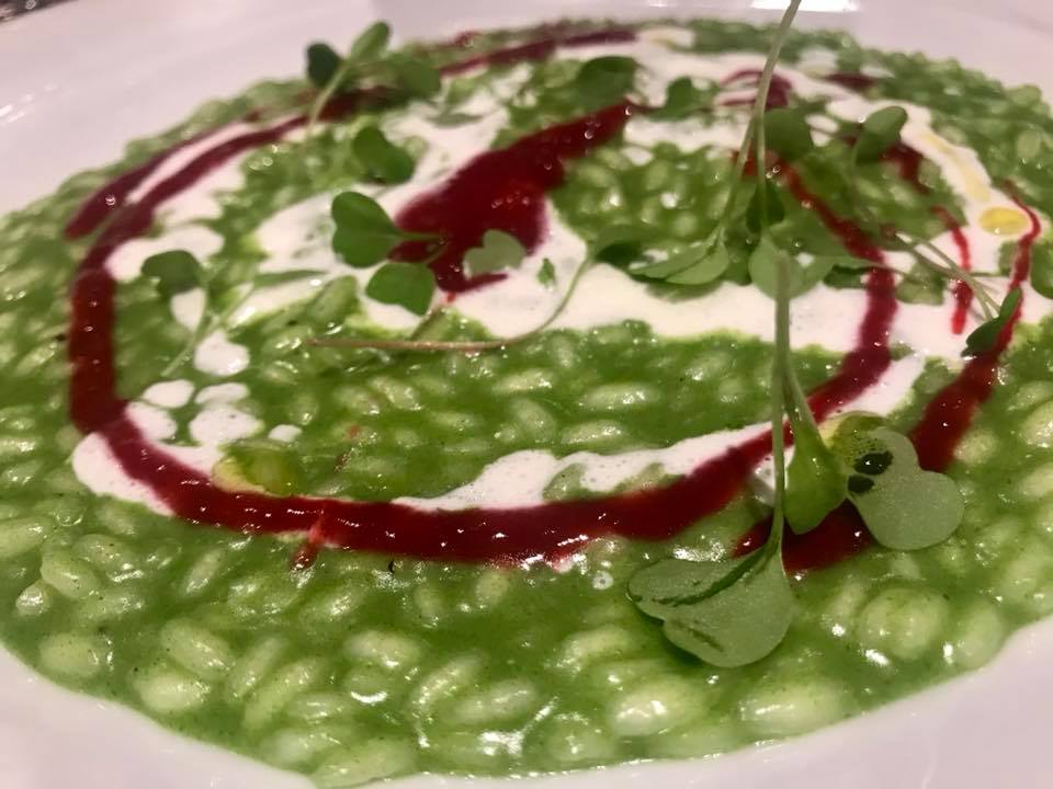 Grand Hotel Parker’s Rucolla. Riso della riserva San Massimo mantecato alla rucola selvatica, crema di burrata pugliese a lampone