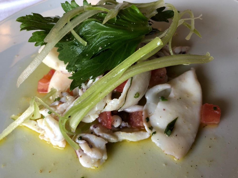 Hotel De La Ville, Riccione, insalata di totanetti con sedano e pomodoro