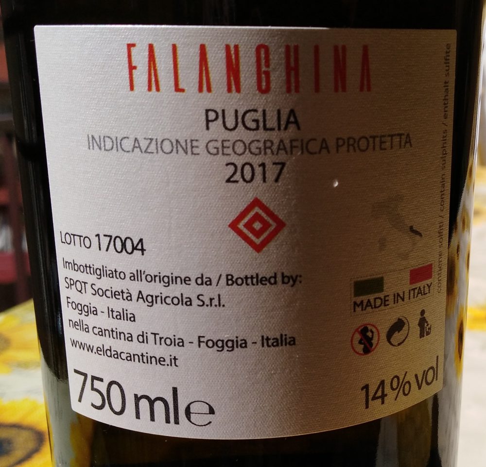 Controetichetta Elis Falanghina Igp 2017 Elda