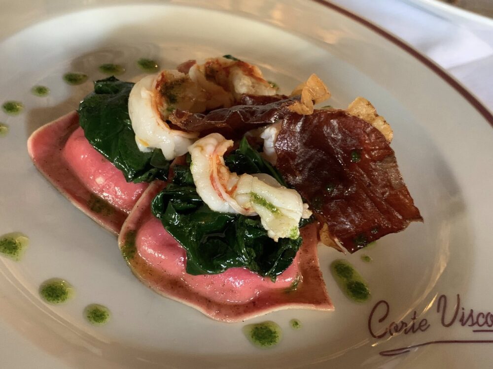 Ristorante Corte Visconti, Scudi di Somma con gamberi e spinaci