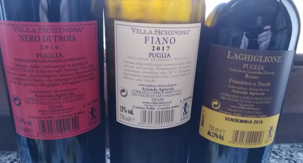 Controetichette vini di Villa Schinosa