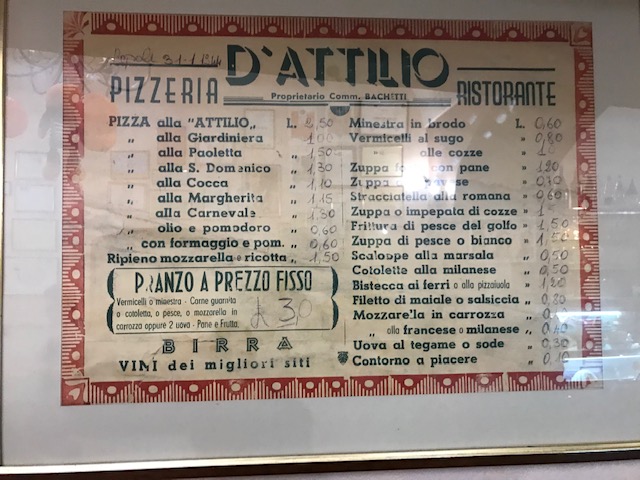 Pizzeria da Attilio - Menu' datato 1944