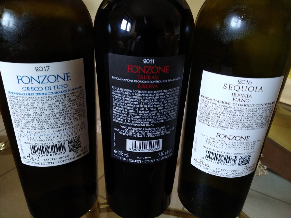 Controetichette vini di Fonzone vincitori a Radici del Sud 2018