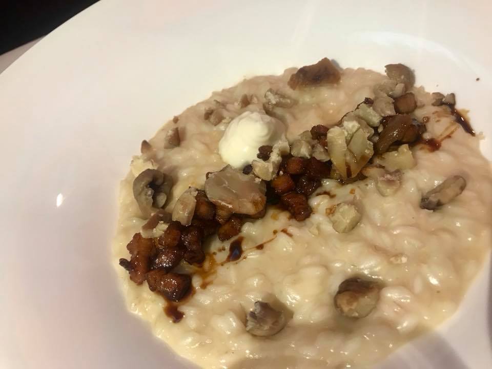 Massimo Carleo, risotto con maialino, castegne e stracchino