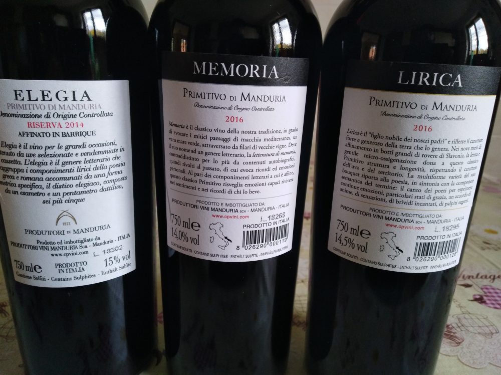 Controetichette vini Produttori di Manduria