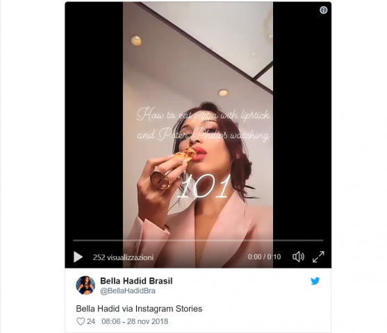 il video di Bella Khair Hadid su come mangiare la pizza senza far sbavare il rossetto