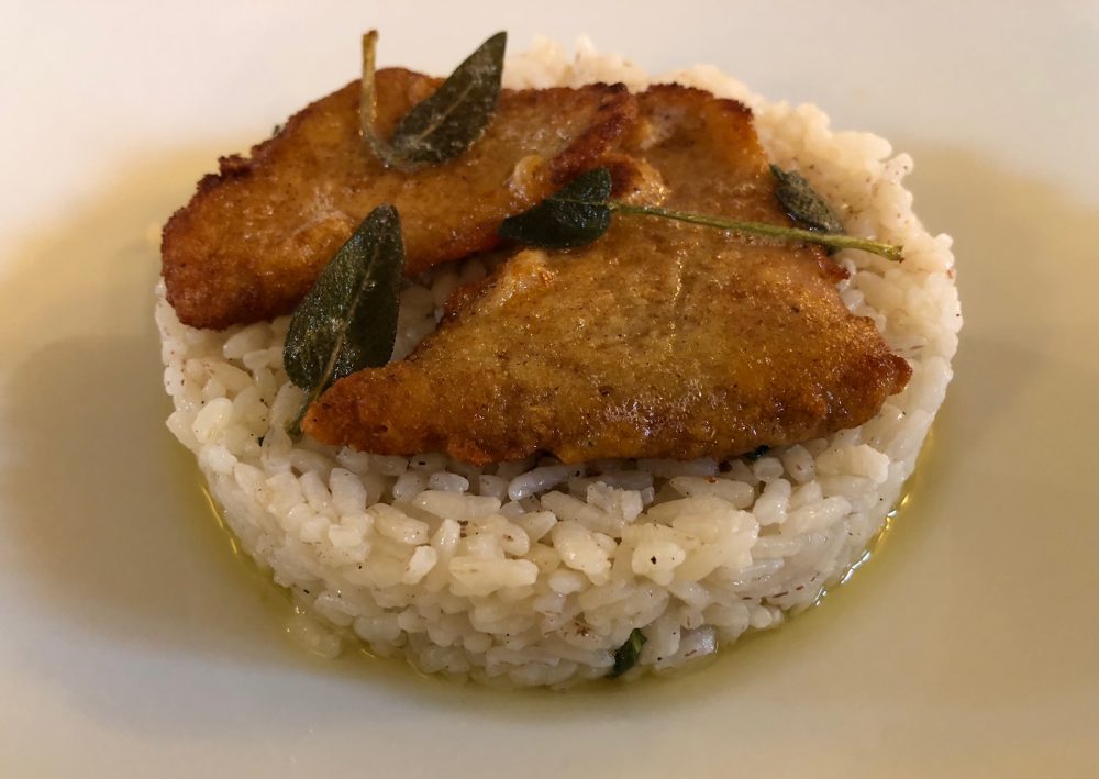 Trattoria Visconti, riso in cagnone con filetti di pesce persico
