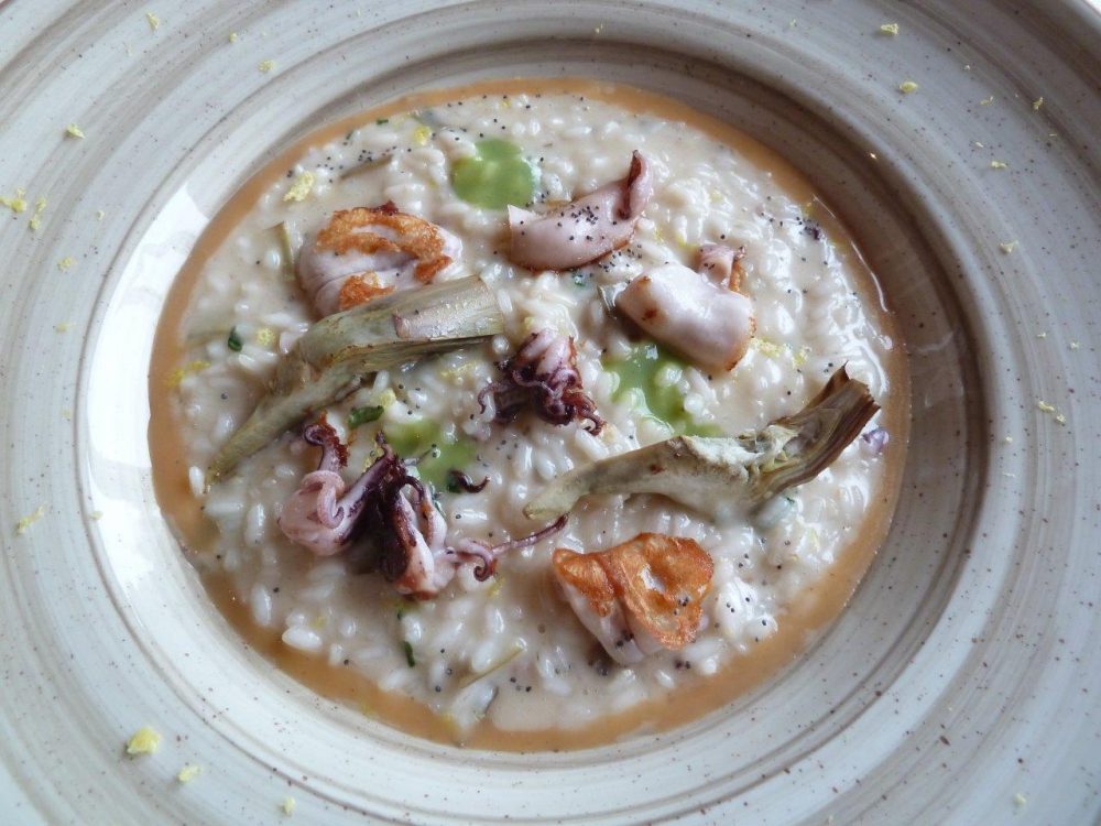 Risotto carciofi, calamaretti e lime