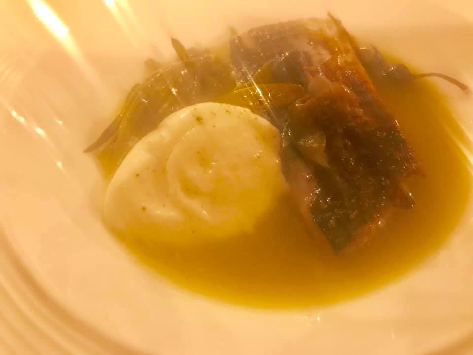 Martina Caruso - sgombro confit, bufala, capperi canditi e zuppa di olive verdi