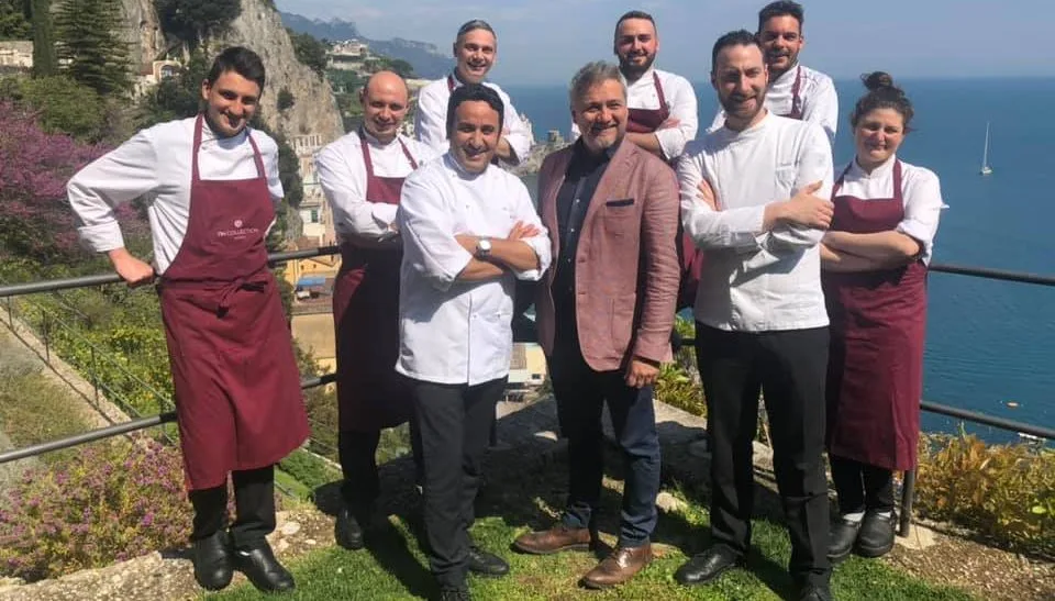 NH Collection Grand Hotel Convento di Amalfi, Giacomo Sranataro con Natale giunta e la brigata di cucina