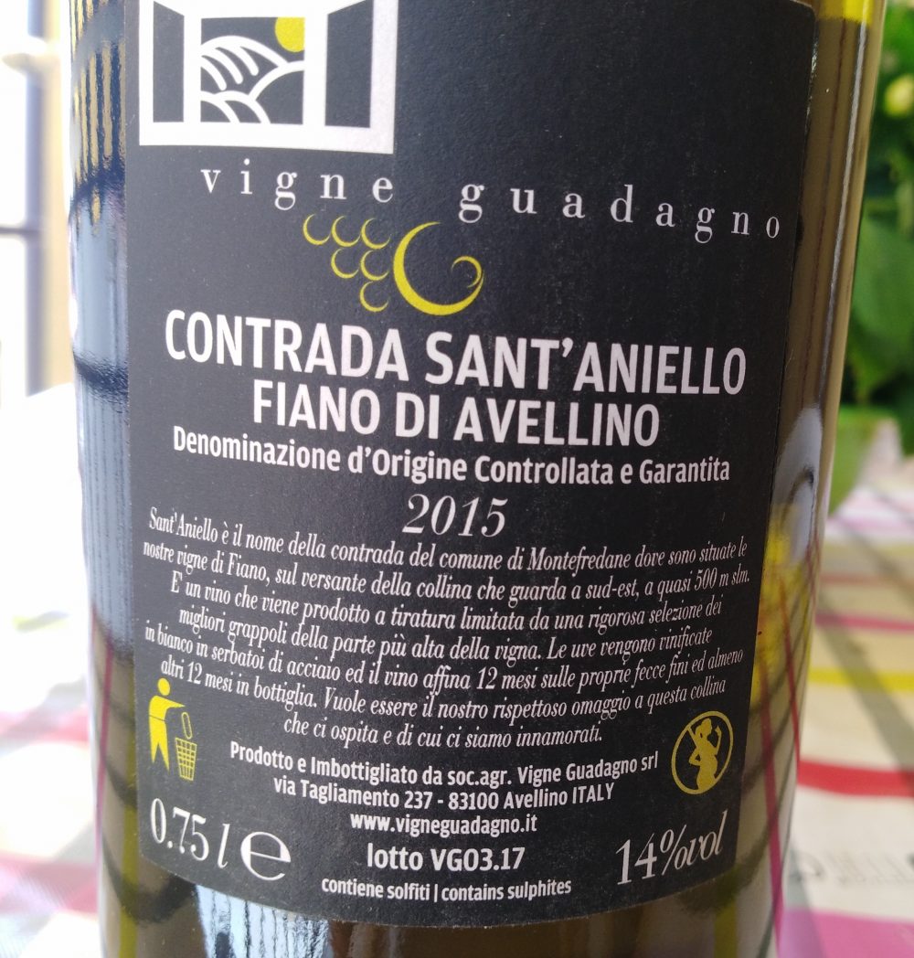 Controetichetta Contrada Sant'Aniello Fiano di Avellino Docg 2019 Vigne Guadagno