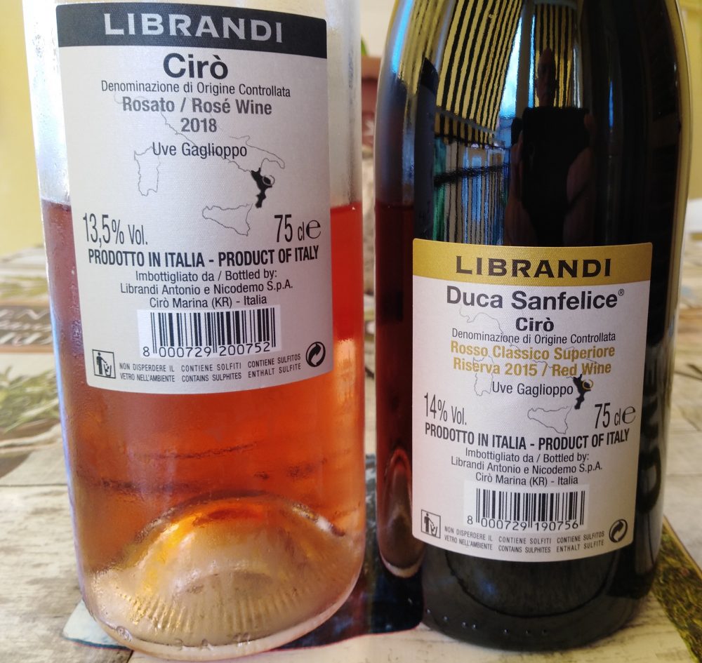 Controetichette vini di Librandi vincitori a Radici del Sud 2019