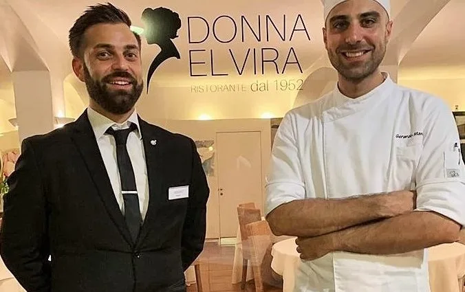 Donna Elvira- A sin. il maitre Isidoro Bronzo, a dx. Gerardo Manisera, lo chef
