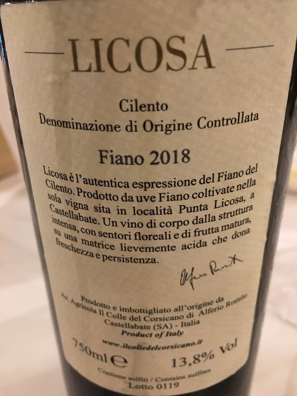 Il Colle del Corsicano – Fiano – controetichetta