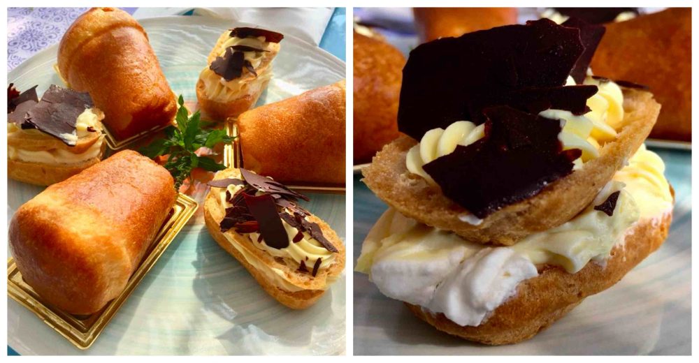 Oleandri Beach Club, baba' ed eclair. - eclair con crema chantilly, panna e sfoglie di cioccolato fondente