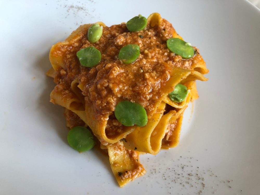 Trattoria Visconti, Ambivere, pappardelle maison al ragù d'anatra con timo e fave fresche