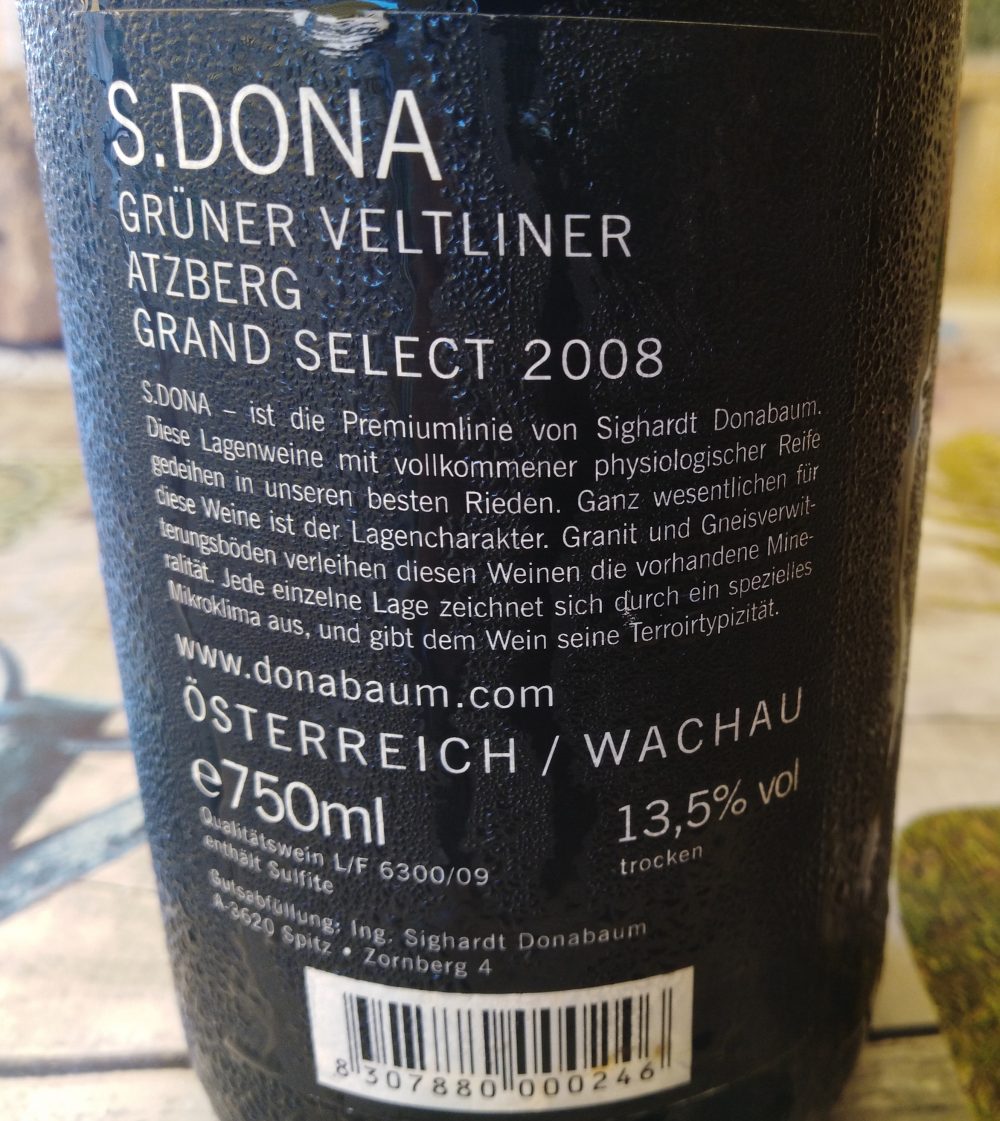 Controetichetta S.Dona Gruner Veltliner Atzberg Sighardt Donabaum Grand Select 2008