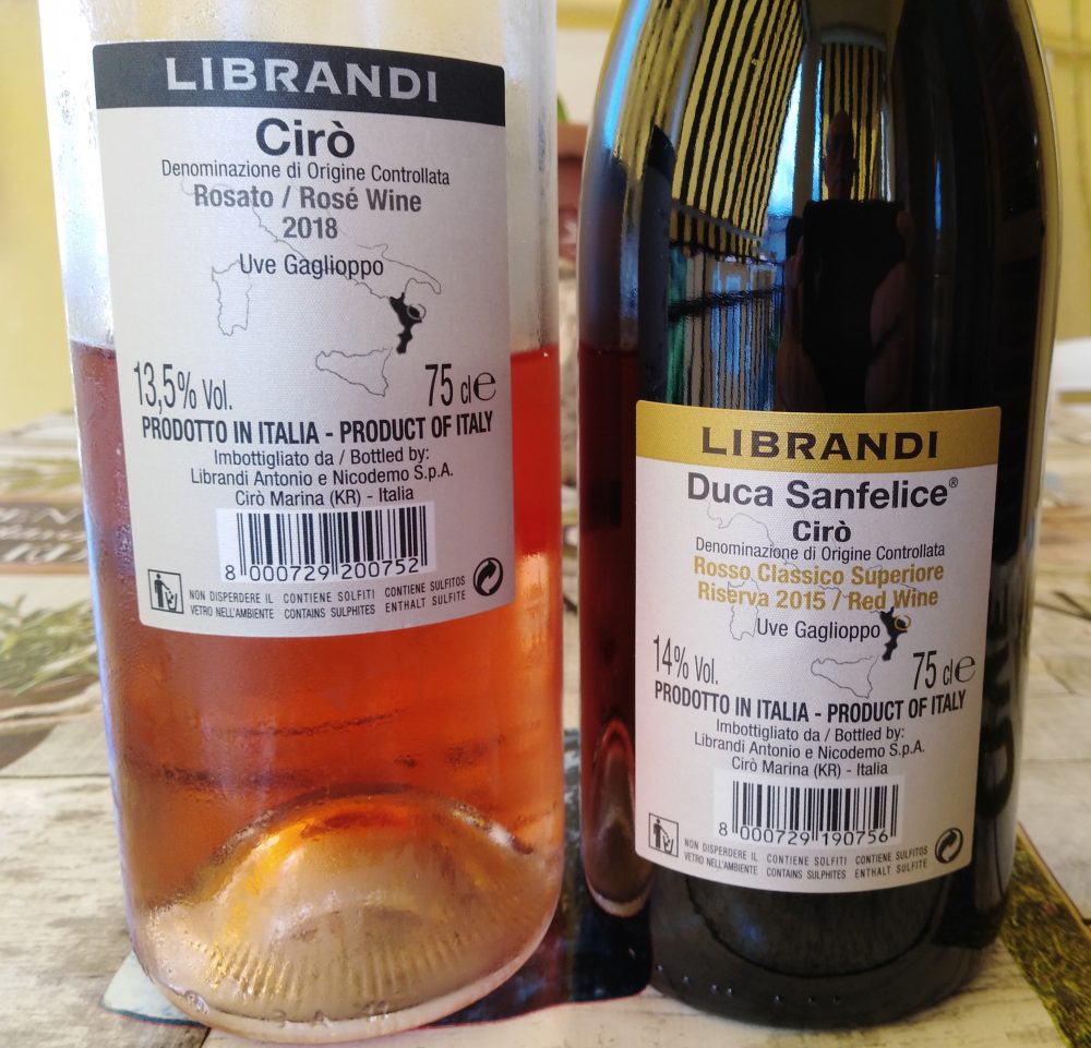 Controetichette vini di Librandi vincitori a Radici del Sud 2019