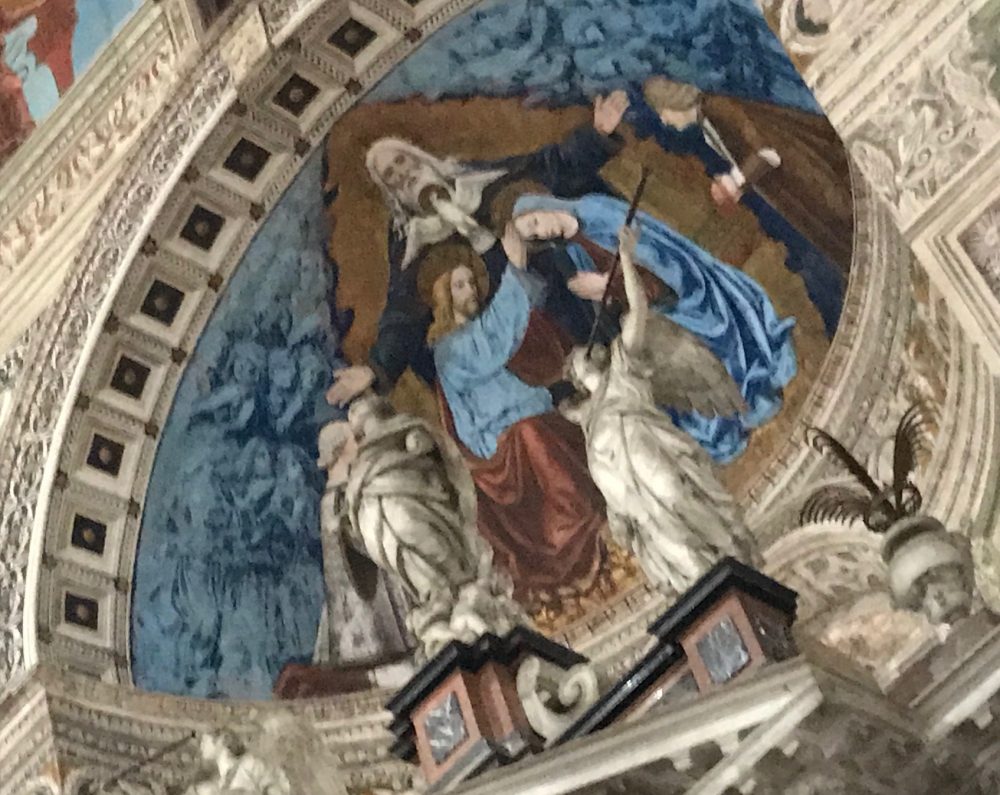 Certosa, dettagli, l'azzurro della veste della Madonna