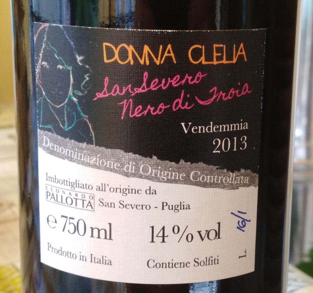 Controetichetta Donna Clelia Nero di Troia San Severo Doc 2013 Pallotta