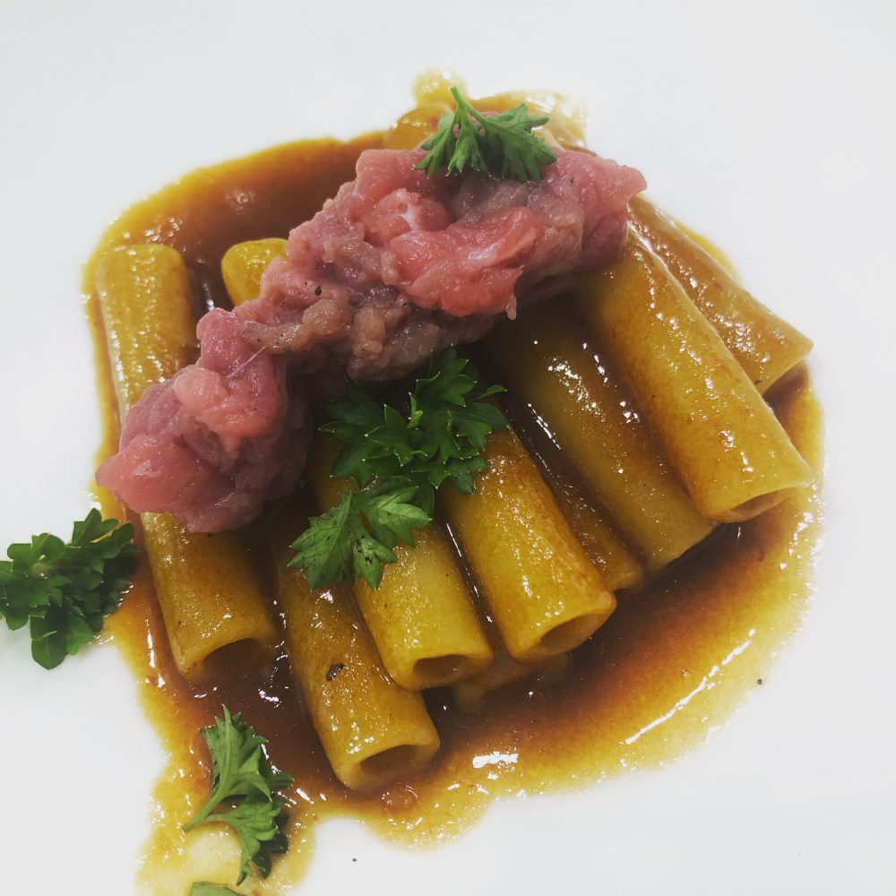 Chiancheria - Mezzanelli con salsa demi-glace e tartare di Bufala