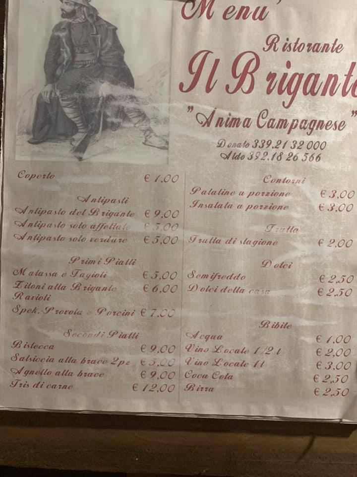 Il brigante - - menu'