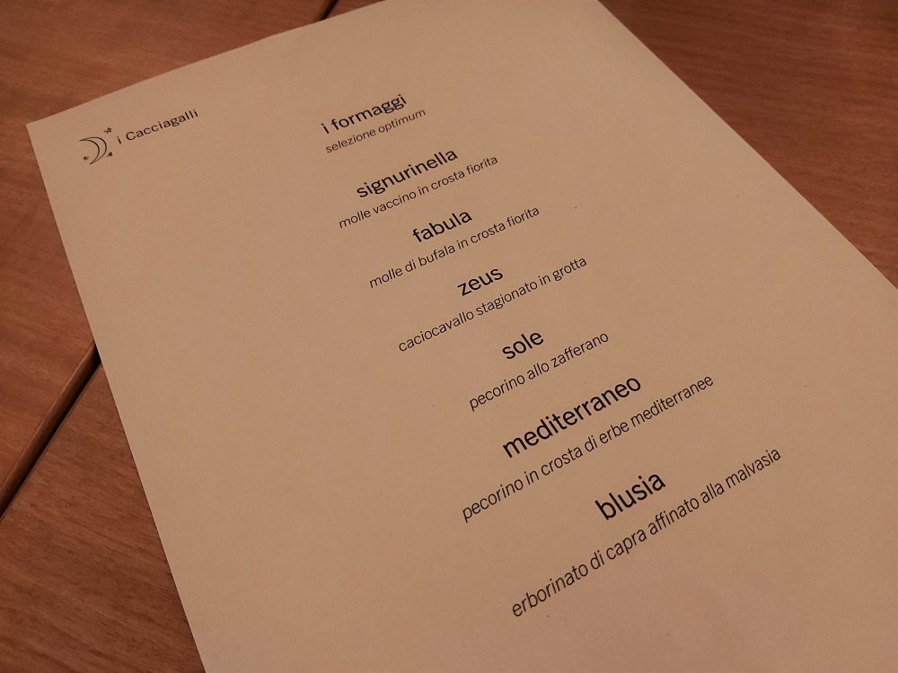I Cacciagalli – la carta dei formaggi Optimum