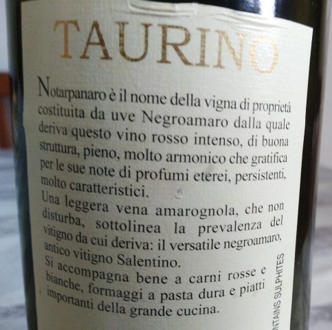 Controetichetta Notarpanaro Salento Rosso Igp 2004 Taurino