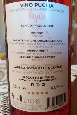 Controetichetta Talenti Rosato Puglia Igp 2017 Cantina Gentile