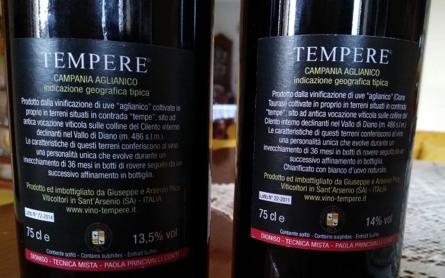 Controetichette Aglianico di Tempere