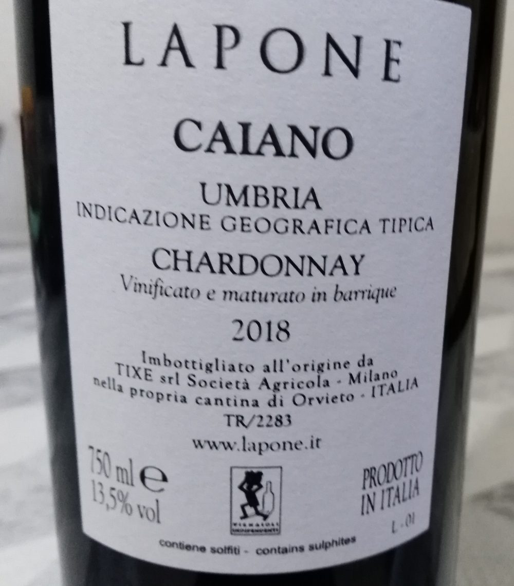 Controetichetta Caiano Chardonnay Umbria Igt 2018 Lapone