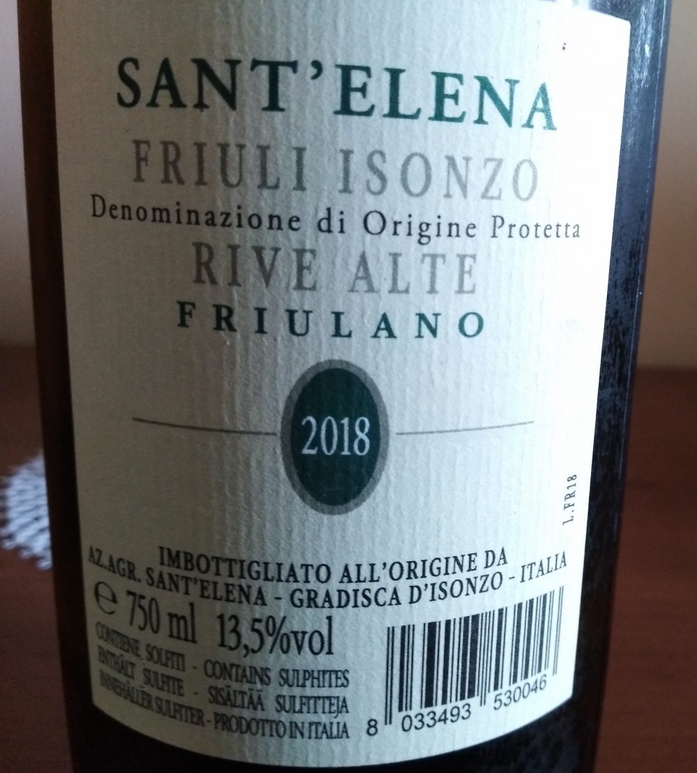 Controetichetta Friulano Friuli Isonzo 2018 Doc Rive Alte Sant'Elena