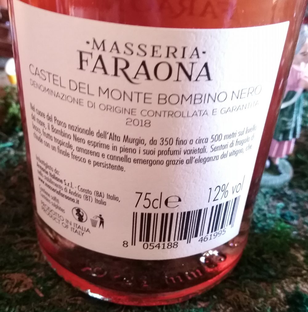 Controetichetta Bombino Nero Rosato Castel del Monte Docg 2018 Masseria Faraona