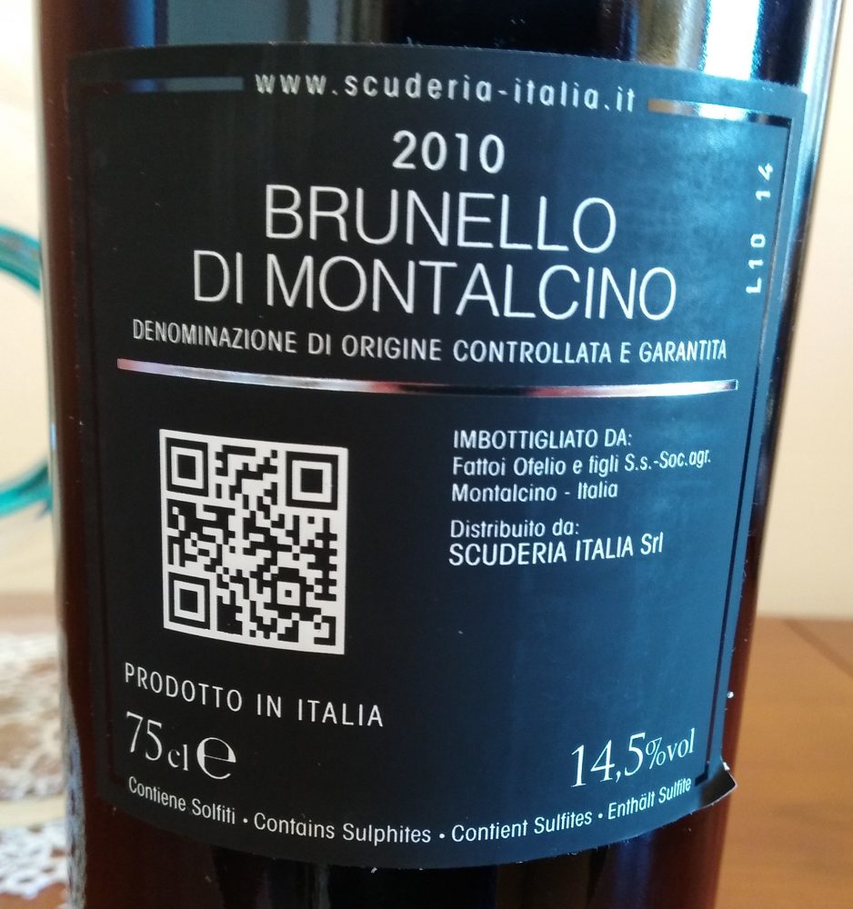 Controetichetta Brunello di Montalcino Docg 2010 Scuderia Italia