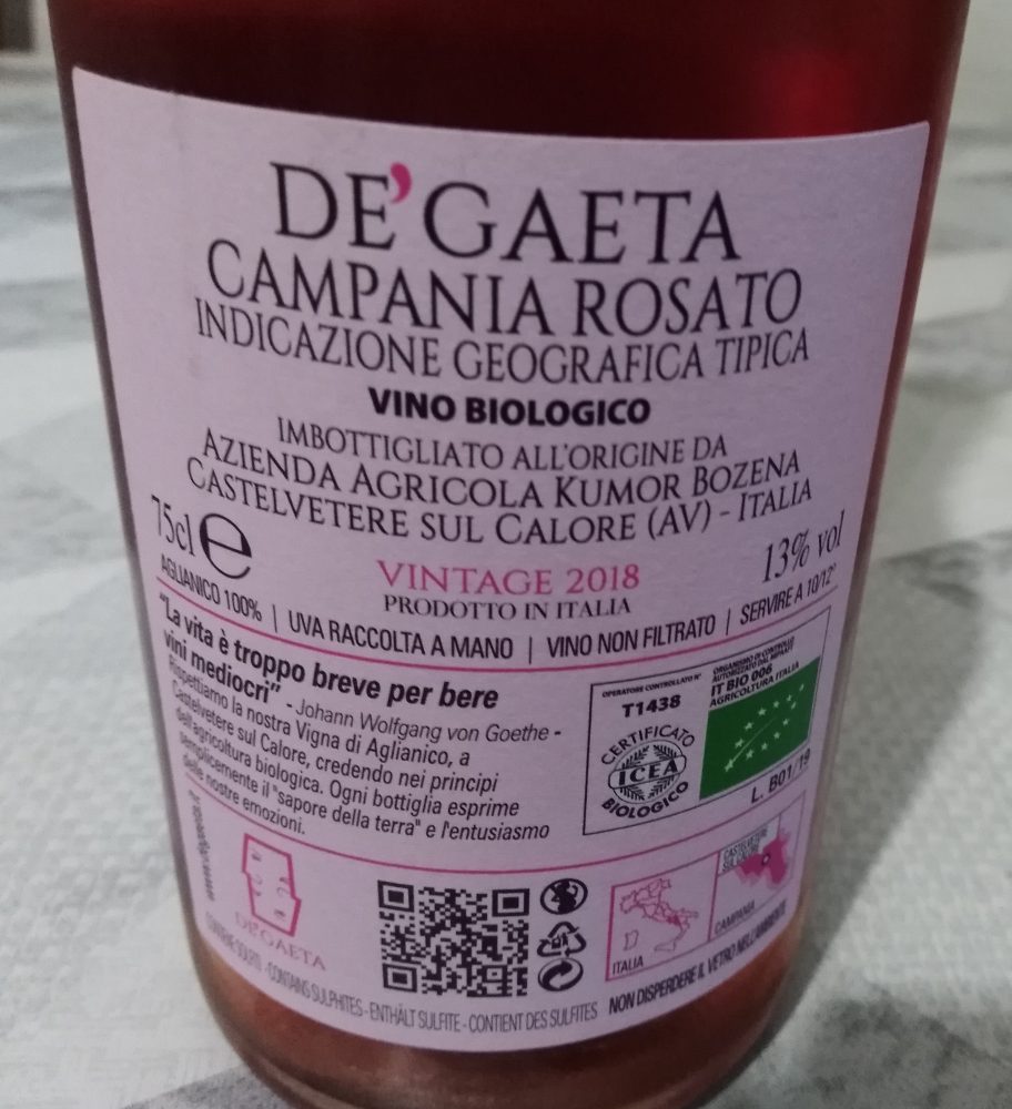 Controetichetta Campania Rosato Igt 2018 Dè Gaeta