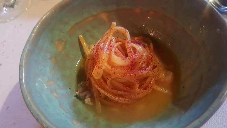 Antica Osteria Nonna Rosa, Linguine fumetto di dentice e mandarino