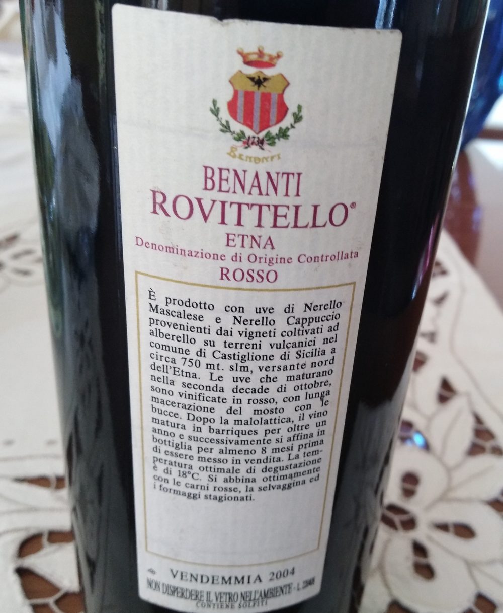 Controetichetta Rovittello Etna Rosso Doc 2004