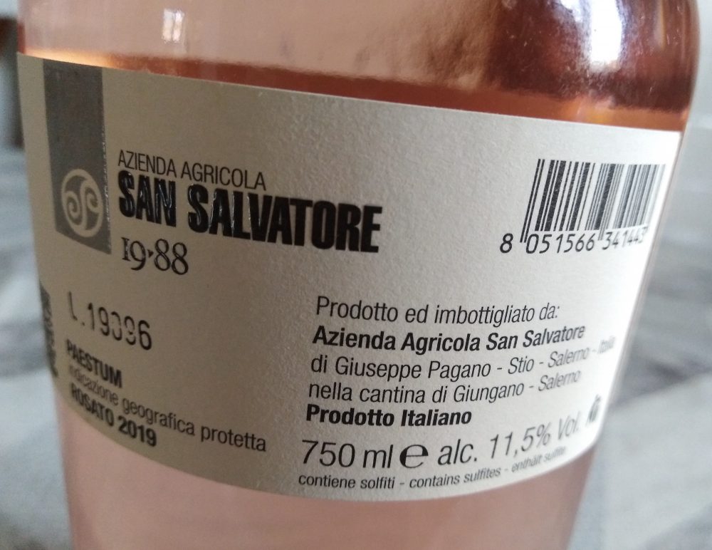 Controetichetta Vetere Rosato Paestum Igp 2019 San Salvatore 1988